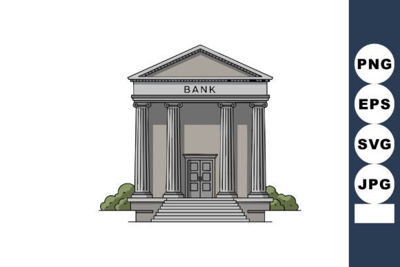 Bank Building with Classical Columns Graphics & Illustrations