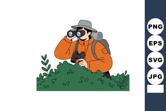 Birdwatcher in Orange Jacket Observing W – A Versatile Graphic Design Asset
