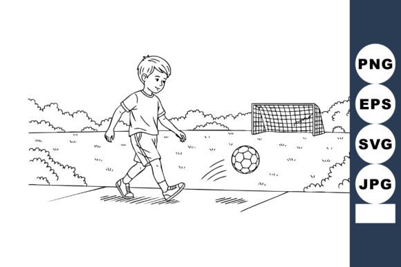 Boy Playing Soccer Outdoors on Field Graphics
