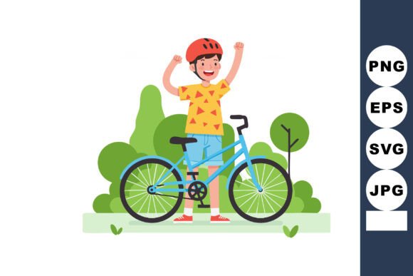 Boy with Blue Bicycle and Red Helmet Out