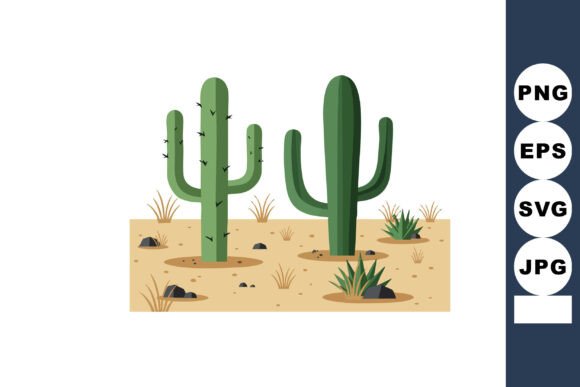 Cactus Plants Desert Landscape Illustrat for Modern Graphics