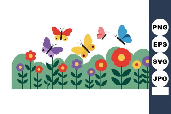 Colorful Butterflies Flying Above Red an - A Vibrant Graphic Illustration
