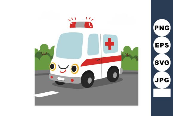 Cute Ambulance Vehicle with Smiling Face: Graphics for Cheerful Illustrations