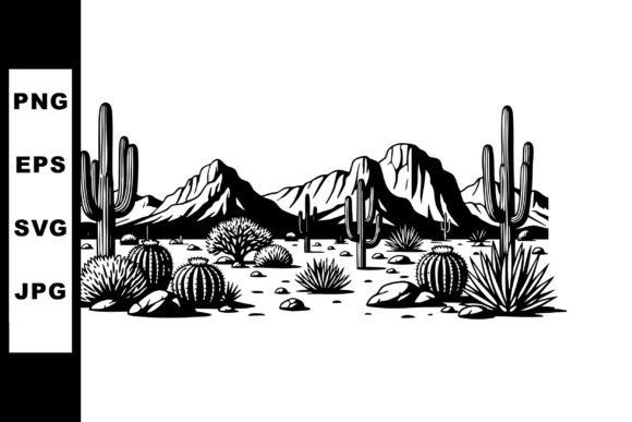 Desert Landscape with Cactus and Rocky M Graphics