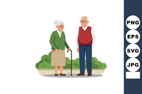 Elderly Couple Standing Outdoors with Wa Graphics