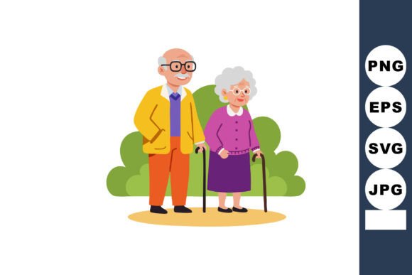 Elderly Couple with Walking Canes Illustration
