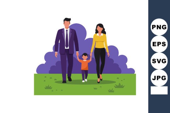 Family Walking Together Outdoors Holding Graphics
