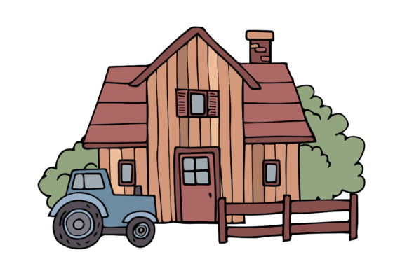 Farmhouse with Tractor Graphics for Creative Crafts