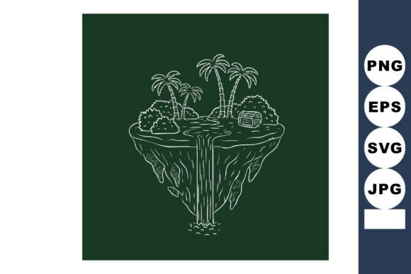 Floating Island with Palm Trees Waterfall Graphics