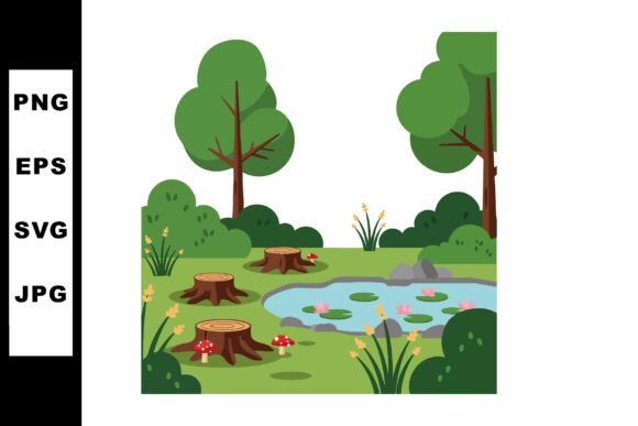 Forest Landscape with Tree Stumps Pond a - A Versatile Graphic Design Asset