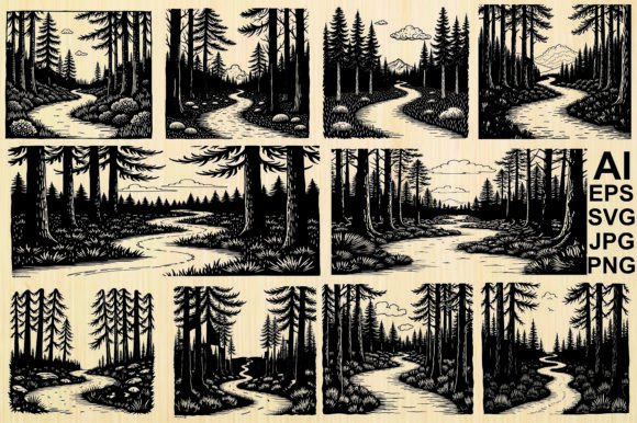 Forest Path Silhouette Vectors for Handmade Creations