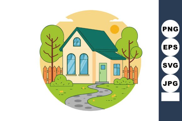 House with Green Roof and Garden Pathway Graphics