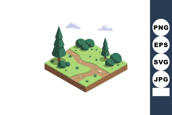 Isometric Forest Path with Pine Trees Graphic
