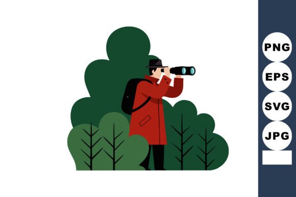Man in Red Coat with Black Backpack Illustration for Web and Print