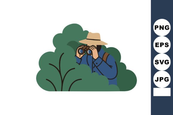 Man with Binoculars Birdwatching in Gree