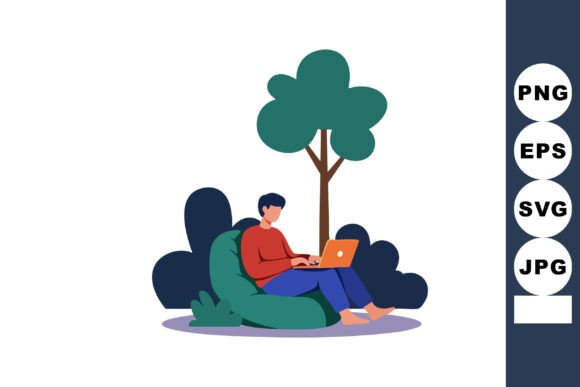 Man Working Remotely on Laptop Outdoors - A Versatile Graphic for Local Business Branding