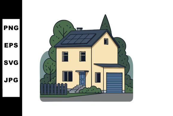 Modern House with Solar Panels and Green