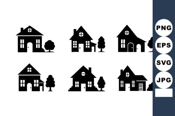 Of Six Simple Black Silhouette House Ic: Essential Graphics & Illustrations