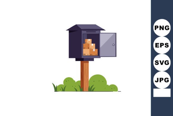 Outdoor Parcel Locker with Open Door and Graphics for Modern Illustrations
