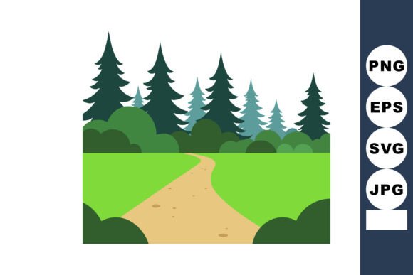 Pine Trees Forest Landscape with Green B Graphics