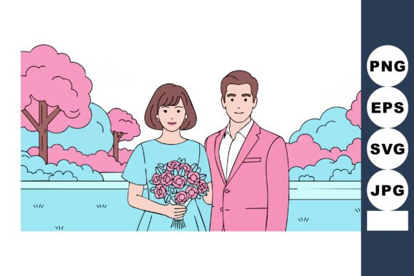 Romantic Couple in Pink and Blue Spring Graphics