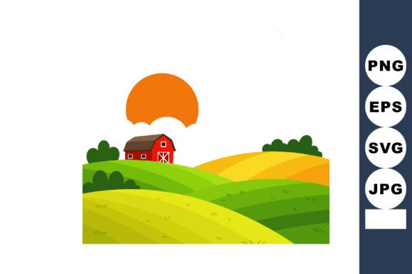 Rural Farm Landscape with Red Barn Orang - A Versatile Graphic Illustration