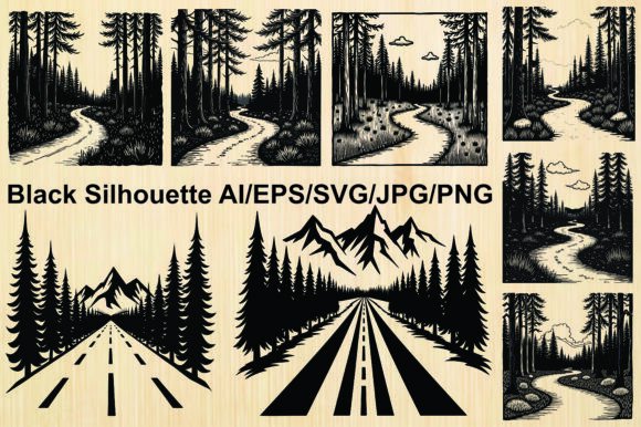 Silhouette of a Redwood Forest Path: A Designer's Review for Graphics and Illustrations