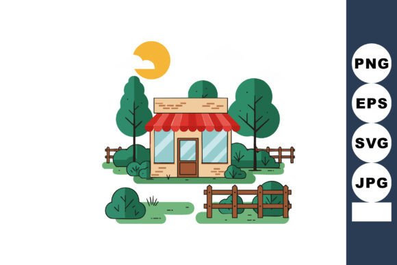 Small Shop with Red Awning Surrounded by Graphics and Illustrations Review