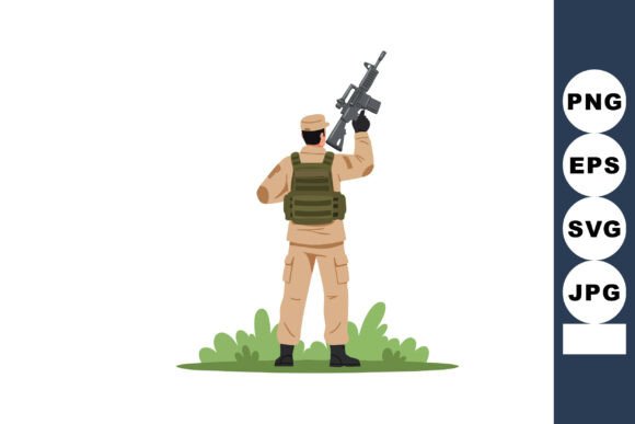 Soldier in Tactical Gear Holding Rifle: Graphics for Modern Illustrations
