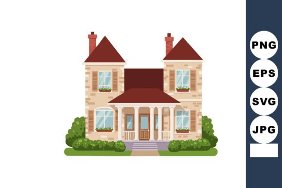 Two-story Suburban House with Red Roof a - A Versatile Graphic Asset