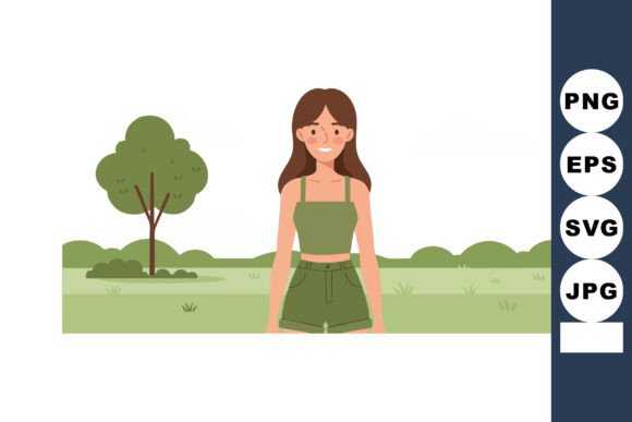 Woman in Green Outfit Standing in Park W: Graphics & Illustrations Review