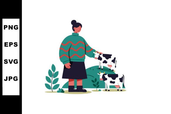 Woman Petting Two Cows in Green Nature L: Graphics for Authentic Branding