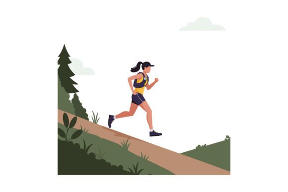 Woman Trail Running Downhill in Nature L Review